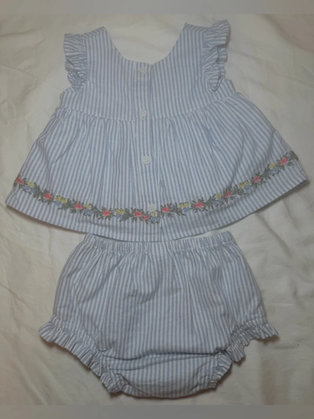 Baby Gap Ruffle Bubble Outfit Set-Blue Stripe, Size:6-12M